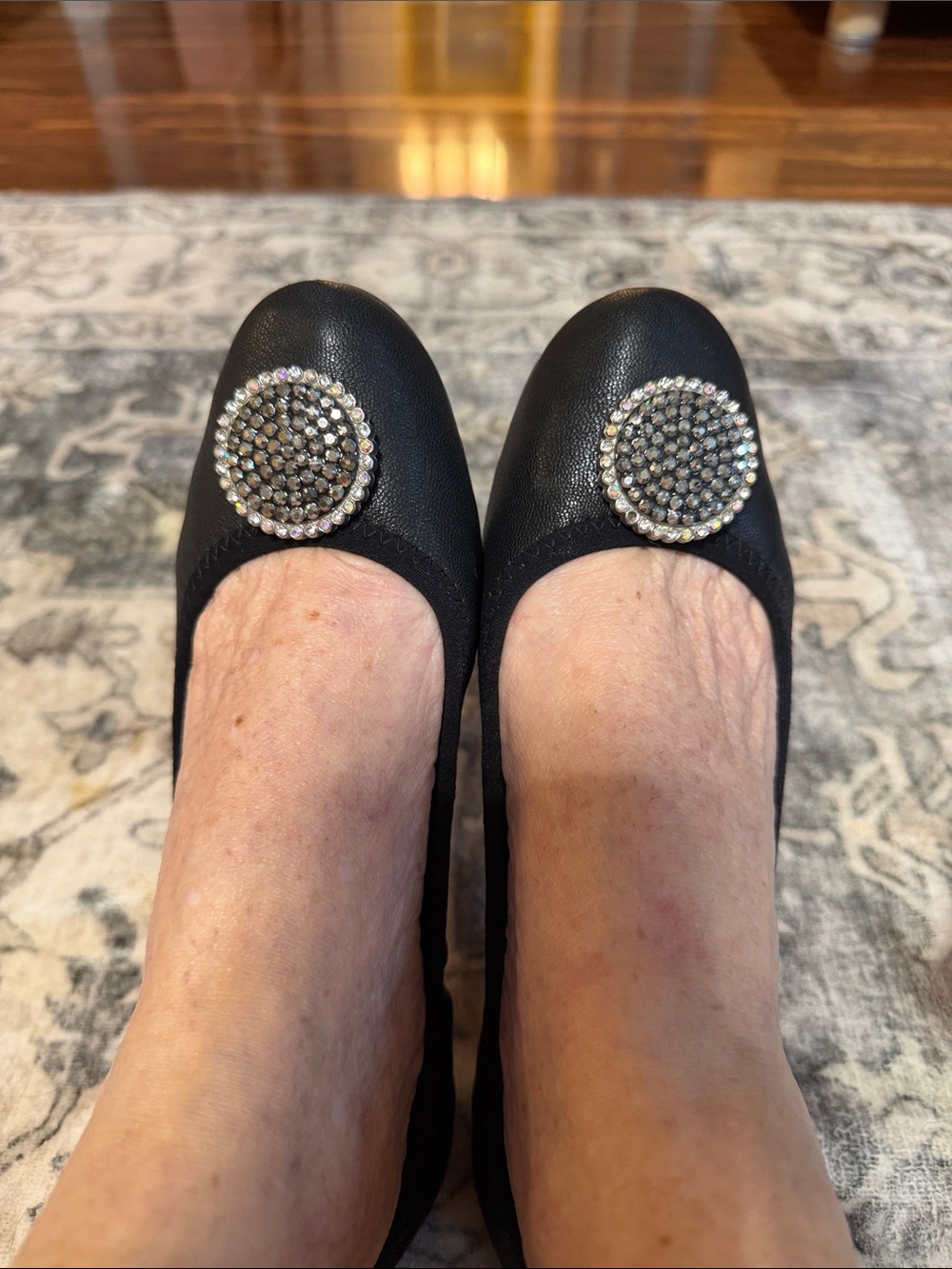 lindsay phillips Black Crystal-Accent Ballet Flats